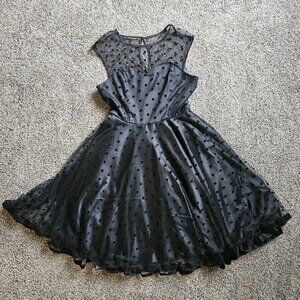 Collectif Vintage London Retro Black Polka Dot Dress Mesh